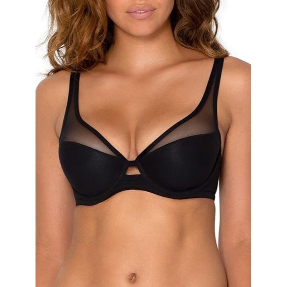 Smart & Sexy Womens Mesh Plunge Bra Black Size 34D NWOT
